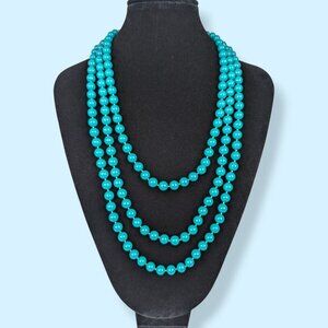 (2/$20) Vintage Long Teal Infinity Beaded Necklace